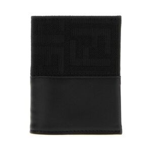 Fendi Men Black Jacquard And Leather Ff Card Holder